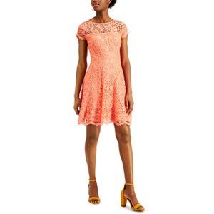KENSIE ILLUSION FULL LACE FIT AND FLARE DRESS